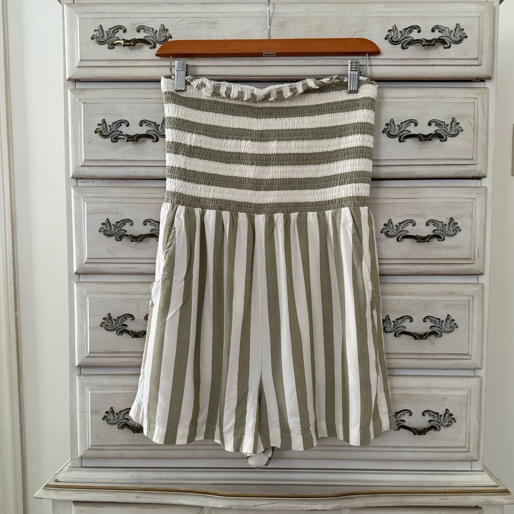 American Eagle Green Striped Romper